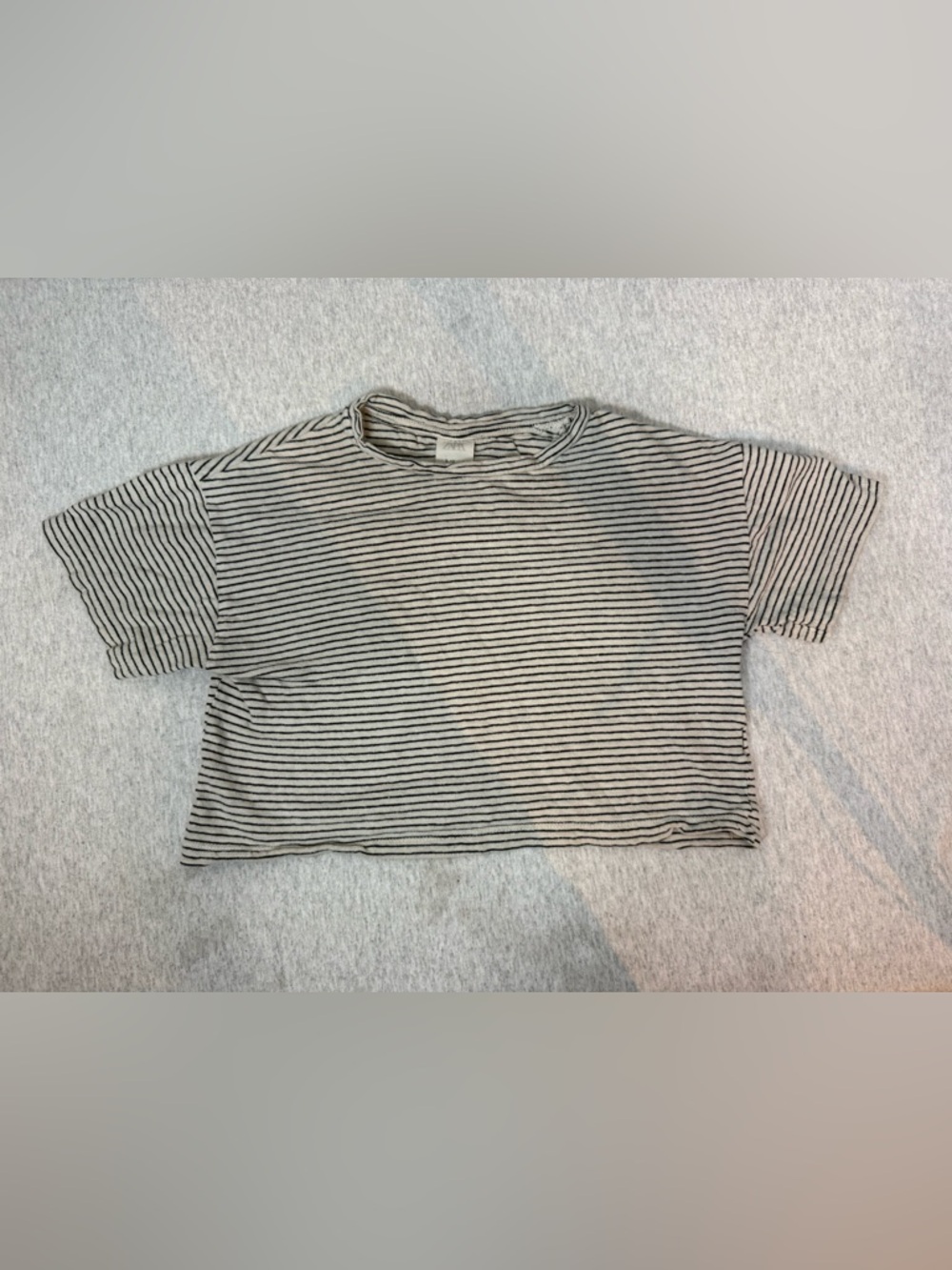 Zara Girls Striped Cropped T Shirt - Cream Black - 9-10